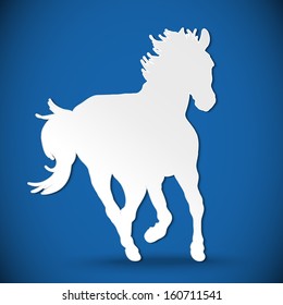 Vector greeting card with silhouette horse on a blue background