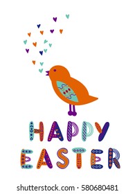 a vector greeting card; simple and cute; with hand made patterned lettering happy easter