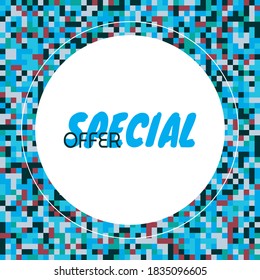 Vector greeting card SPECIAL OFFER. Illustration on BLUE isolated background.