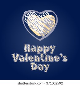 Vector greeting card for St Valentine's Day with dark background and hand drawn sketched heart and text
