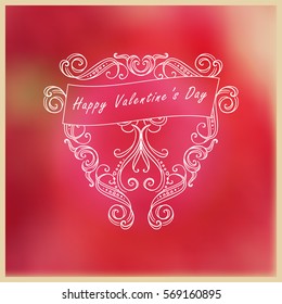 Vector greeting card for St Valentines day. Beautiful ornate illustration in vintage style, abstract background 