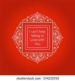 Vector greeting card for St Valentines day. Beautiful ornate illustration in vintage style, red background, vintage style 