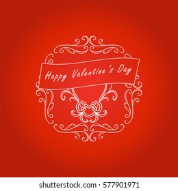 Vector greeting card for St Valentines day. Beautiful ornate illustration in vintage style, red background, vintage style 
