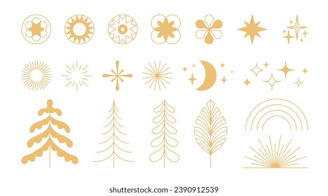 Vector greeting card with stars and sparkles in line style  - design elements, merry christmas and happy holidays