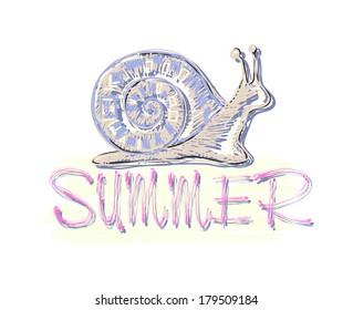 vector greeting card with summer Vector colored snail