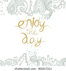 Vector Greeting card template with hand drawn doodle fancy flowers