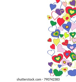 Vector greeting card template with hand drawn hearts and space for text. Happy Valentine's Day! Happy Birthday! Happy Mother's Day! Happy Women Day!