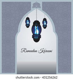 vector for Greeting card template for holy month of muslim community Ramadan Kareem. Ramadan lanterne on beautiful arabic background