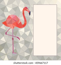 Vector greeting card template with polygonal flamingo. 