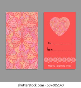 Vector greeting card template to valentine's day. Congratulation's backgrounds with romantic pattern, heart and text