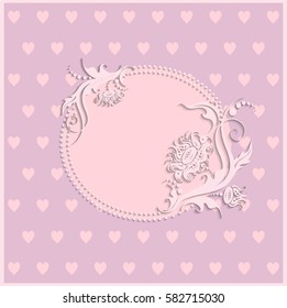 Vector greeting card template. Vintage floral print, text frame. Great for Mother's Day, birthday, baby, Easter, wedding, menu, dinner party invitation, stationery.