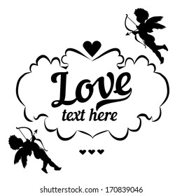 vector greeting card with text label and cupids vintage style