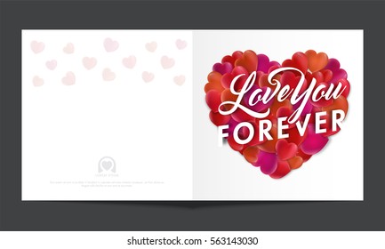 Vector greeting card with Text Love Forever and creative Heart for Happy Valentine's Day Celebration.