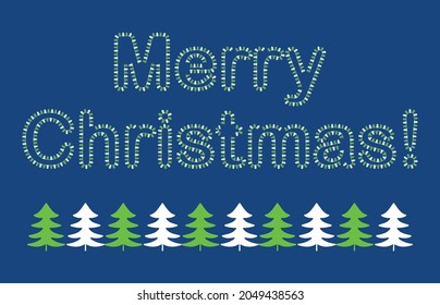 Vector greeting card with text Merry Christmas from silhouettes abstract white and green fir trees