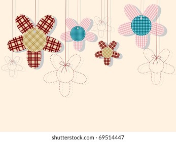Vector greeting card with textile flowers