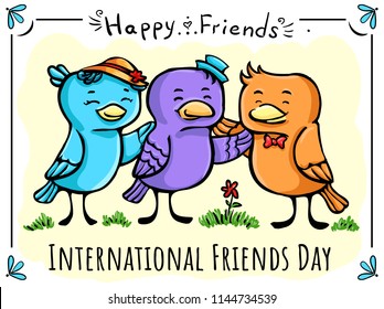 Vector greeting card Three birds happy friend