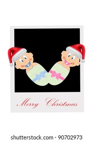 vector greeting card with twins in Santa's hats