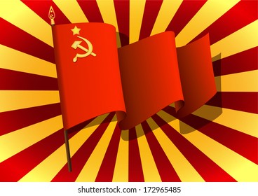 vector greeting card with USSR flag, related to Victory Day or 23 February 