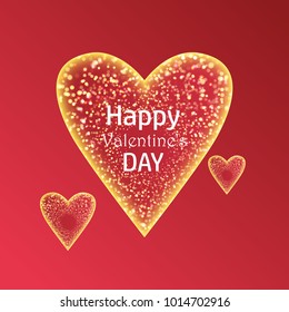 Vector greeting card for Valentine's Day. Golden Heart and congratulations on a red background.Lettering design love.