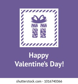  vector greeting card of Valentine's day. gift box with ribbon. ultraviolet color
