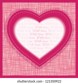Vector greeting card Valentine's Day. A sheet of paper in the form of heart on the textural background.