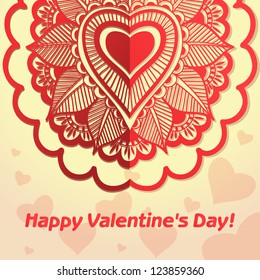 Vector greeting card for Valentine's Day. Hearts and flowers.