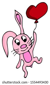 Vector greeting card for Valentine's day with a cute hare and a heart. Great card for lovers. Vector illustration isolated on white.