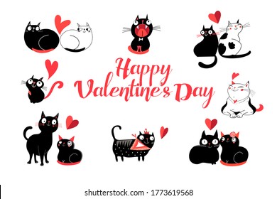 Vector greeting card for Valentine's Day with funny cats