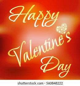 Vector greeting card for Valentine's Day. Bright shiny gold hearts on the red isolated background