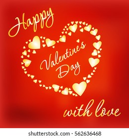 Vector greeting card for Valentine's Day on 16 February. Golden Heart and congratulations on a red background.