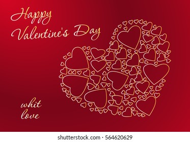 Vector greeting card for Valentine's Day on 14 February. Golden Heart and congratulations on a red background.