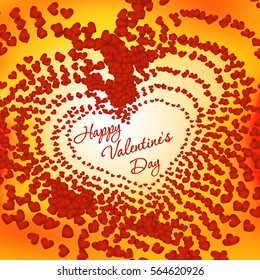 Vector greeting card for Valentine's Day on 14 February. Red Heart and congratulations on a luminous background.