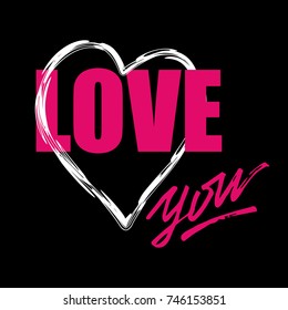 Vector Greeting Card for Valentine's Day with Lettering "Love You".