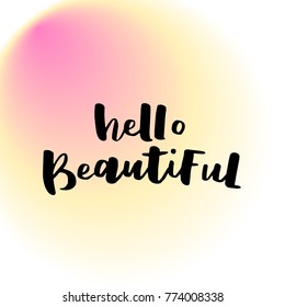 Vector greeting card for valentines day. Holographic gradient background and hand written romantic lettering.