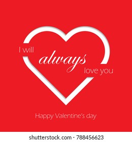 Vector greeting card for valentines day, modern multilayered design with cutout heart