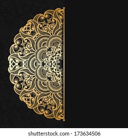 Vector greeting card with vintage gold ornament and place for text.