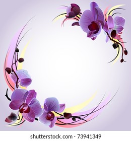 Vector greeting card with violet orchids