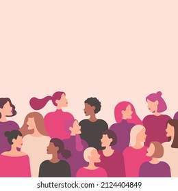 Vector greeting card with women of different nationalities and cultures. Background template for International Women's Day.