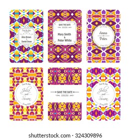 Vector greeting cards collection in Indian style. Ideal for Save The Date, mothers day, birthday cards, invitations. Set of perfect vector card templates.