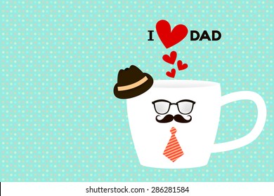 vector of greeting cards for father's day in hipster coffee cup on a cute vintage background