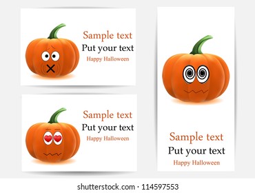 vector greeting cards with funny pumpkins, dedicated to Halloween