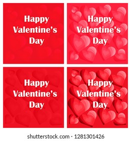 Vector Greeting Cards of Happy Valentine's Day. Concept with a lot of Hearts on Red Background for social Networks. Ready Design for Postcards, Banners, Flyers, Letters and etc