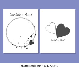 Vector greeting cards heart shape and circle simply on white background. Design invitation card for Wedding, Birthday, and other holidays.