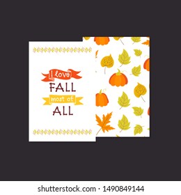 Vector greeting cards with lettering Autumn quotes and pattern