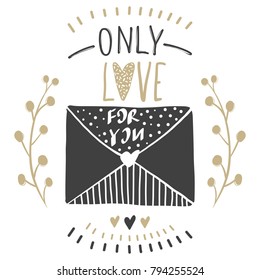 Vector greeting cards on Valentine's Day. Flowers, hearts, love. Doodle illustrations. Cute design. Hand drawn art.