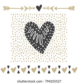 Vector greeting cards on Valentine's Day. Hearts, love, arrows. Doodle illustrations. Cute design. Hand drawn art.