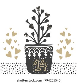Vector greeting cards on Valentine's Day. Flowers, hearts, love. Doodle illustrations. Cute design. Hand drawn art.
