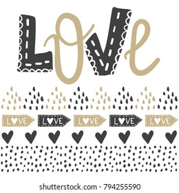 Vector greeting cards on Valentine's Day. Hearts and love. Doodle illustrations. Cute design. Hand drawn art. T-shirt Print. Romantic hand drawing poster.