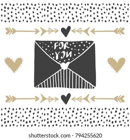 Vector greeting cards on Valentine's Day. Hearts and love. Doodle illustrations. Cute design. Hand drawn art. T-shirt Print. Romantic hand drawing poster.