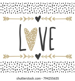 Vector greeting cards on Valentine's Day. Hearts and love. Doodle illustrations. Cute design. Hand drawn art. T-shirt Print. Romantic hand drawing poster.